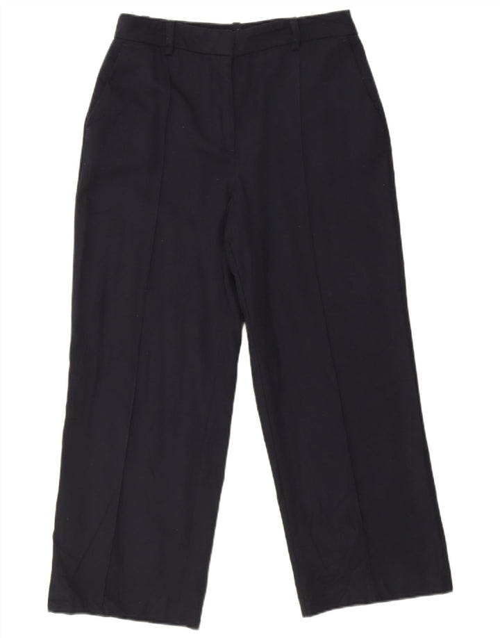 Zara Mujer Pantalón Recto Cropped Mediano W28 L25 Azul Marino Poliéster