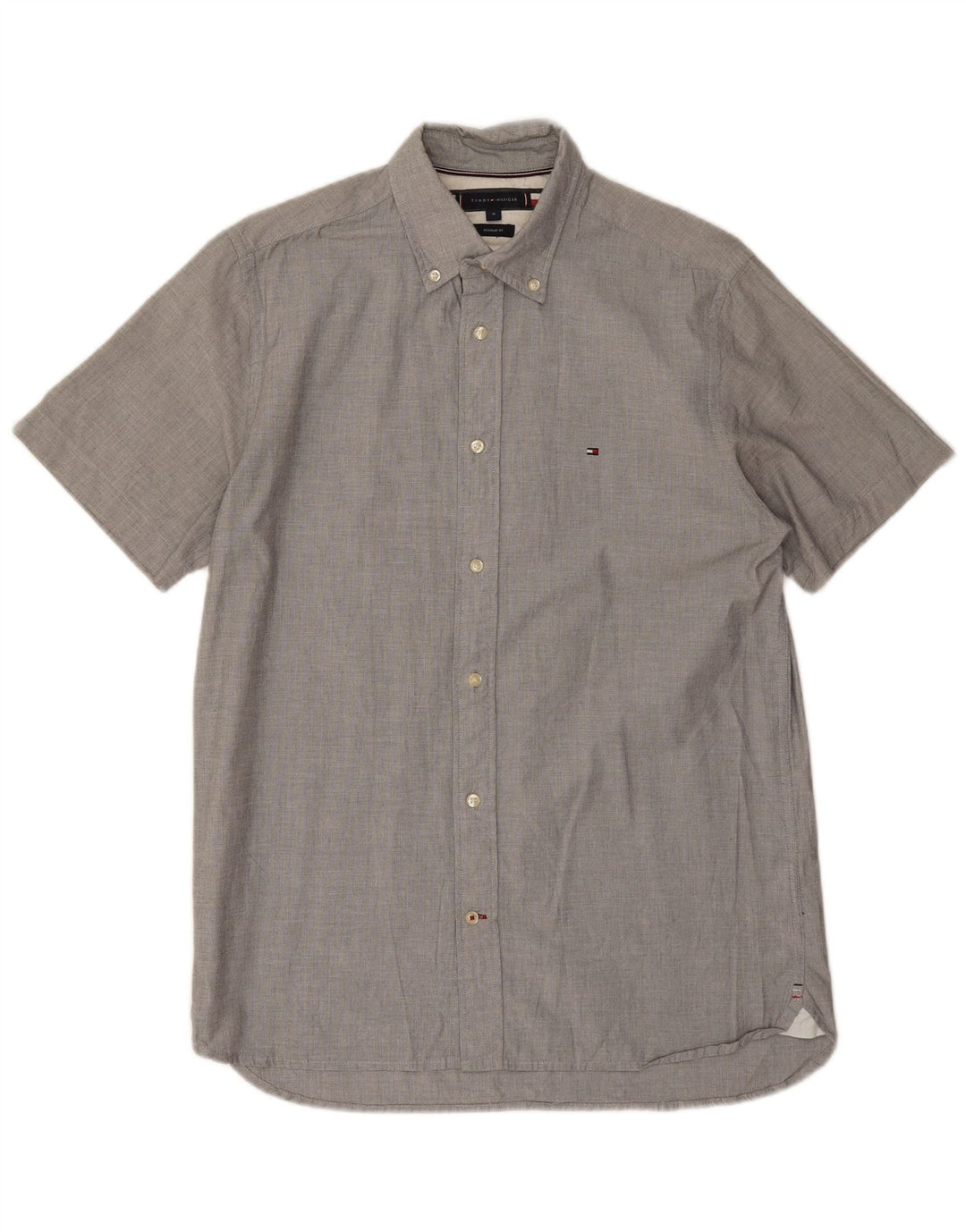 TOMMY HILFIGER Camisa Regular Fit De Manga Corta Para Hombre Algodón Gris Medio