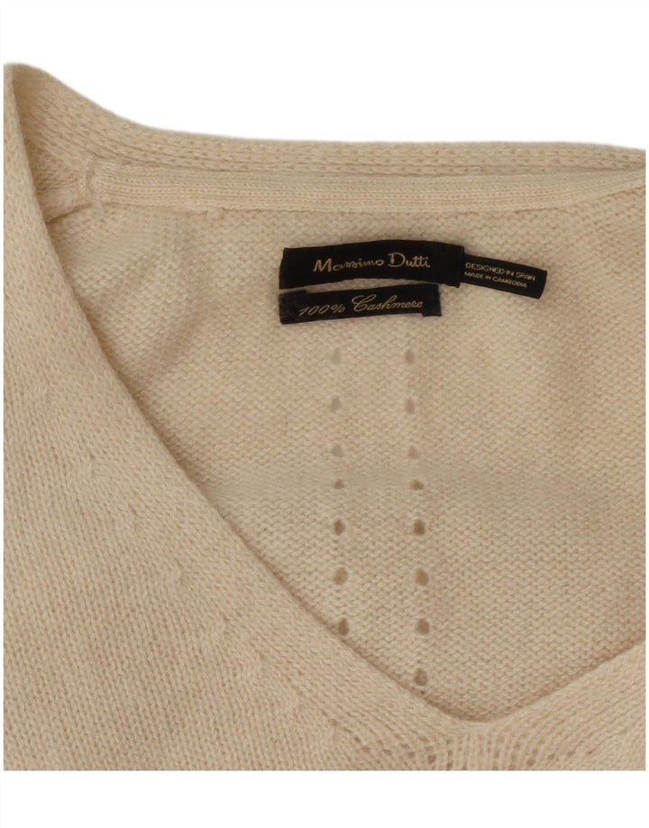 Massimo Dutti Jersey con Cuello en V para Mujer UK 44 Medium Off White Cashmere