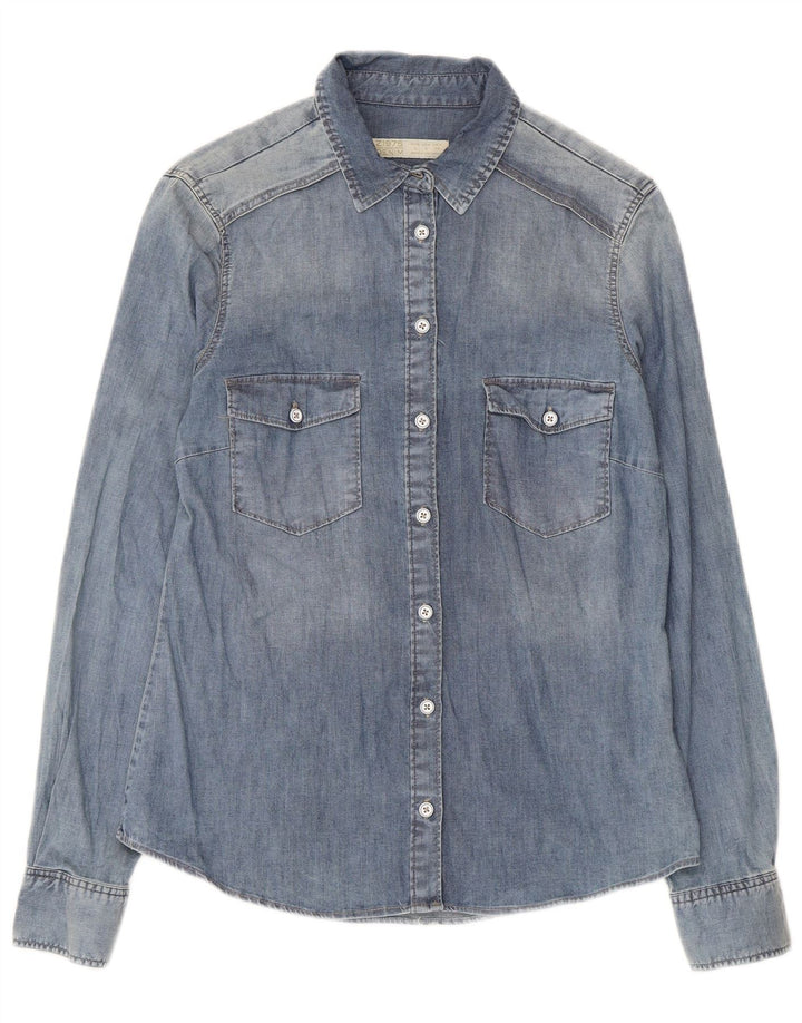 Zara Camisa Vaquera Mujer UK 44 Grande Algodón Azul
