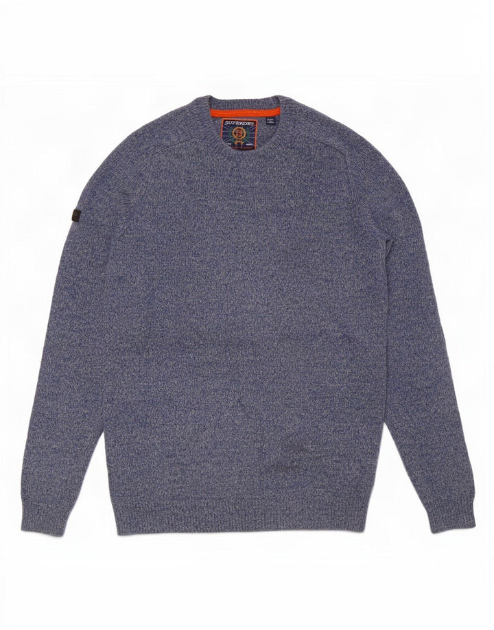 Superdry Jersey De Cuello Redondo Para Hombre De Lana De Cordero Moteada En Azul Medio