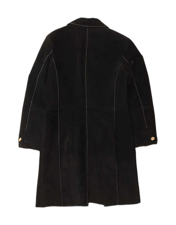 VINTAGE Abrigo de ante para mujer Reino Unido 12 Cuero negro medio