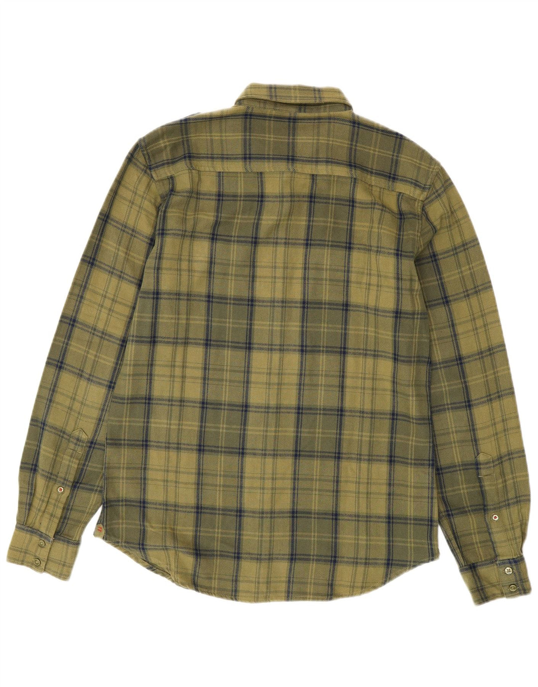 Benetton Hombre Camisa De Franela De Algodón A Cuadros Caqui Medio