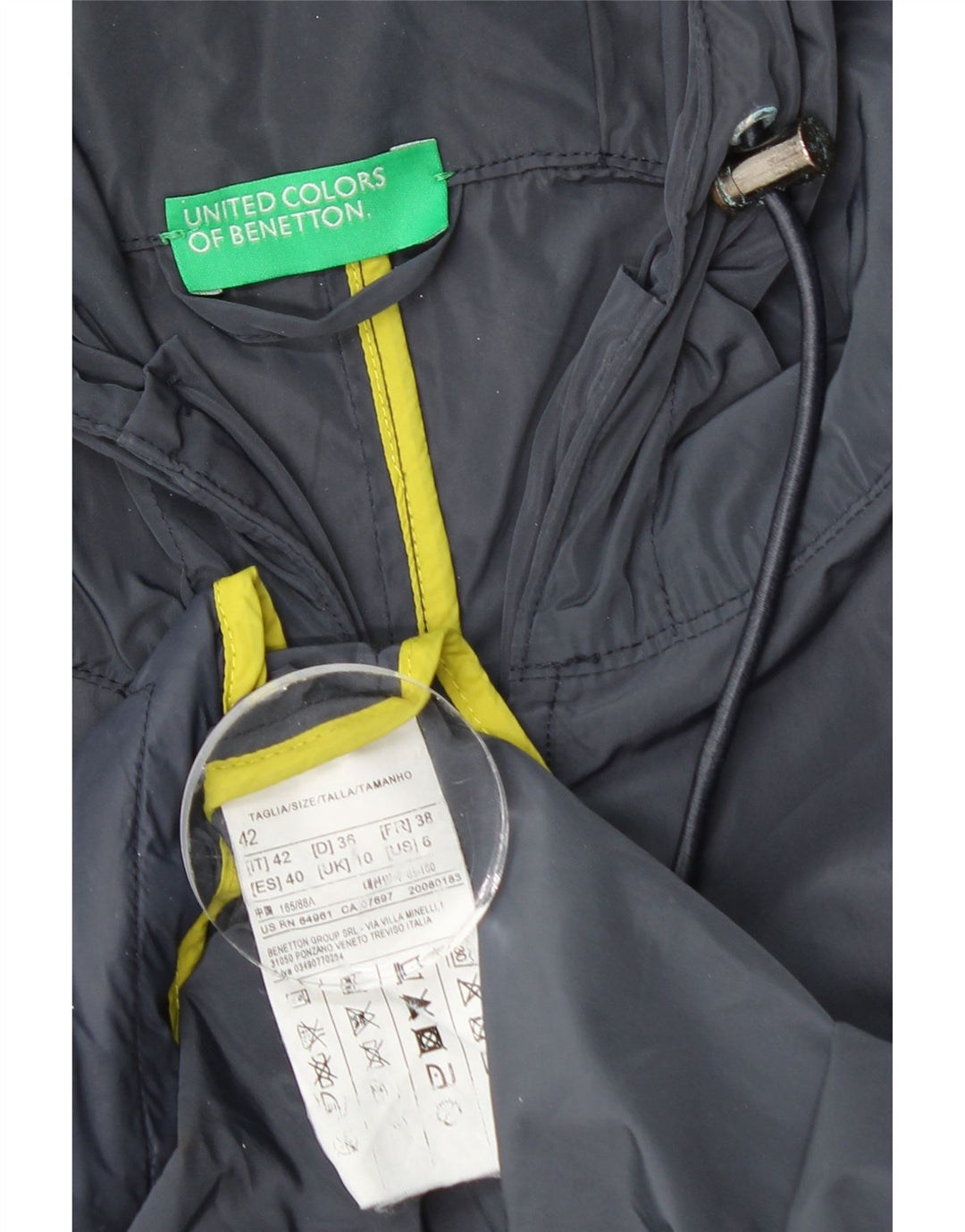 BENETTON Chubasquero con capucha para mujer UK 10 Small Azul marino Poliéster