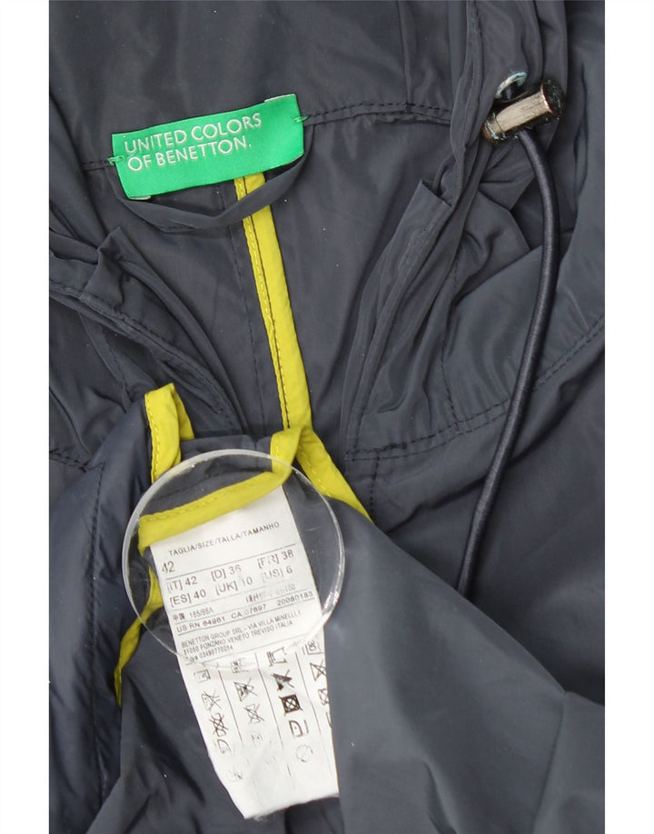 BENETTON Chubasquero con capucha para mujer UK 10 Small Azul marino Poliéster