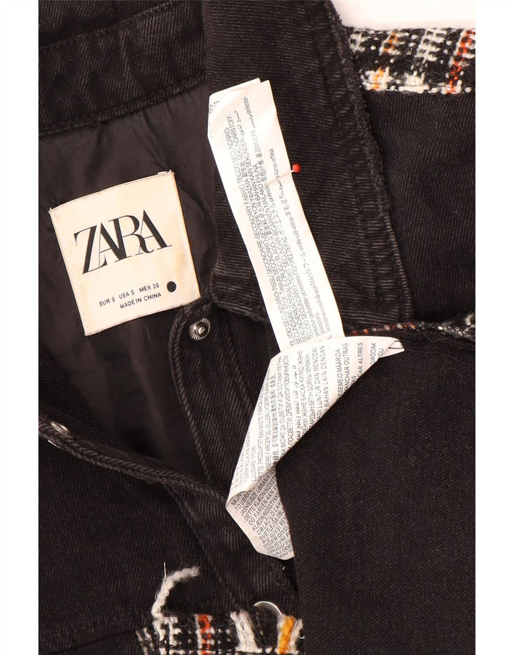 Zara Mujer Chaqueta Vaquera Extragrande UK 10 Small Black Check Poliéster