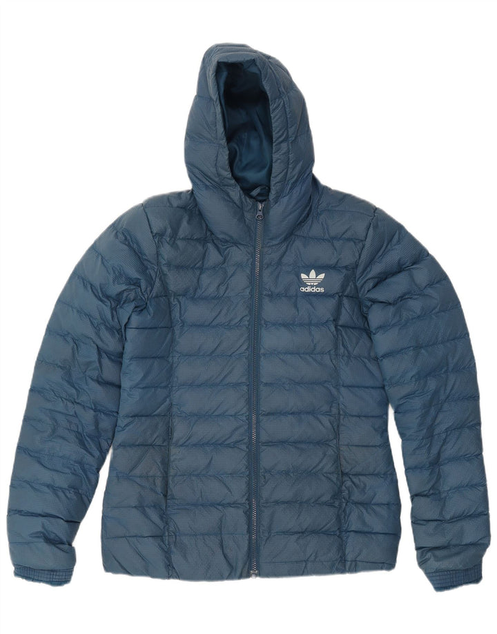 Adidas Chaqueta acolchada con capucha para mujer UK 14 Medium Blue Nylon