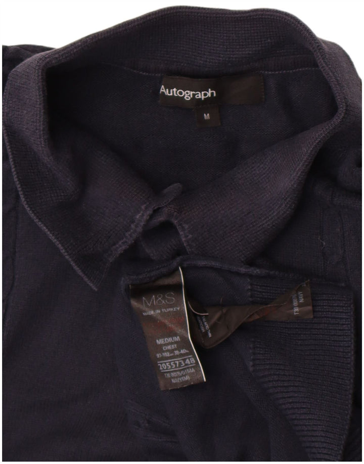 Marks & Spencer Suéter tipo jersey con cuello tipo polo para hombre, tamaño mediano, azul marino
