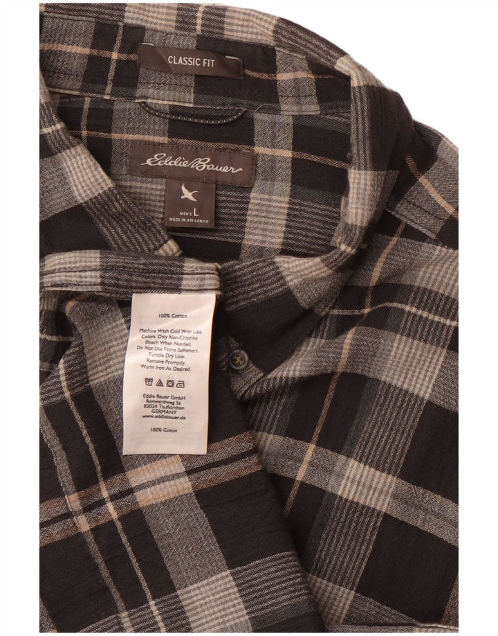 EDDIE BAUER Camisa de franela de corte clásico para hombre Algodón a cuadros gris grande