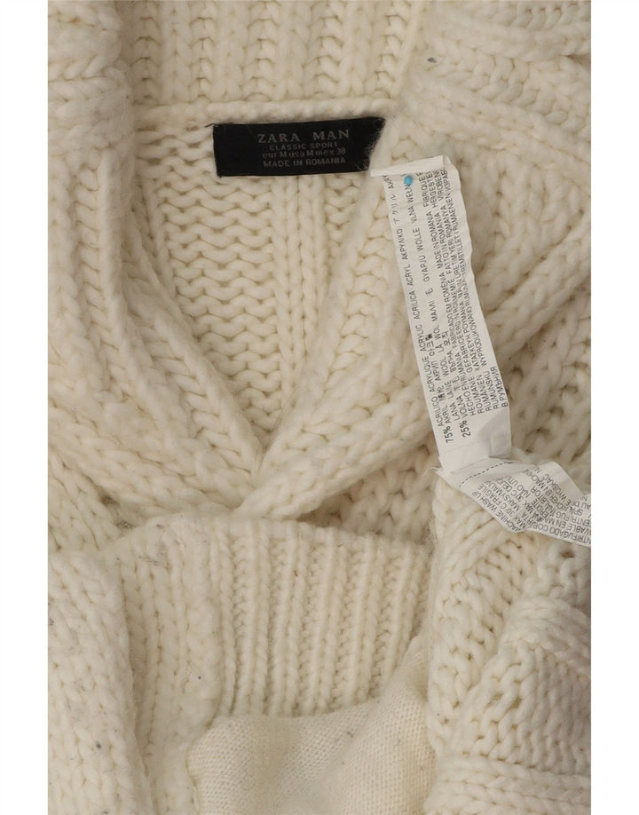 Zara Hombre Jersey Cárdigan Mediano Lana Blanco