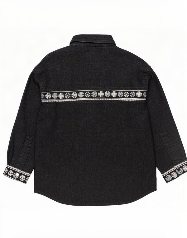 Zara Mujer Camisa Extragrande UK 44 Mediana Algodón Geométrico Negro