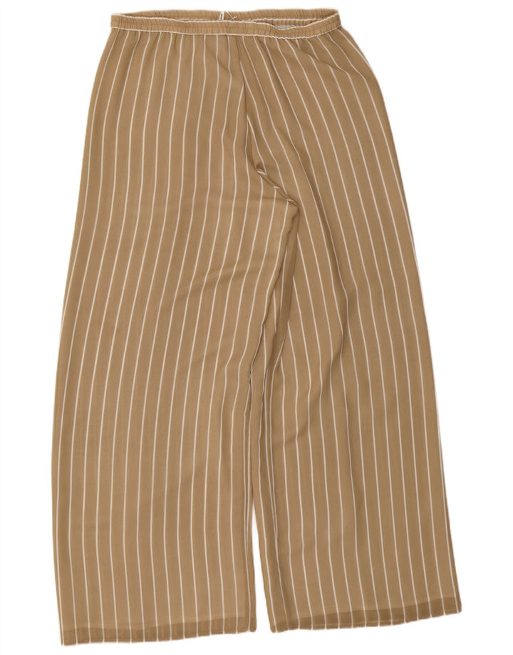 VINTAGE Pantalones casuales de pierna ancha para mujer W32 L31 Poliéster a rayas beige
