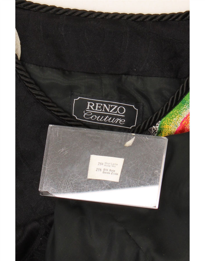 RENZO COUTURE Chaqueta Blazer para Mujer Reino Unido 14 Lana Geométrica Negra Mediana