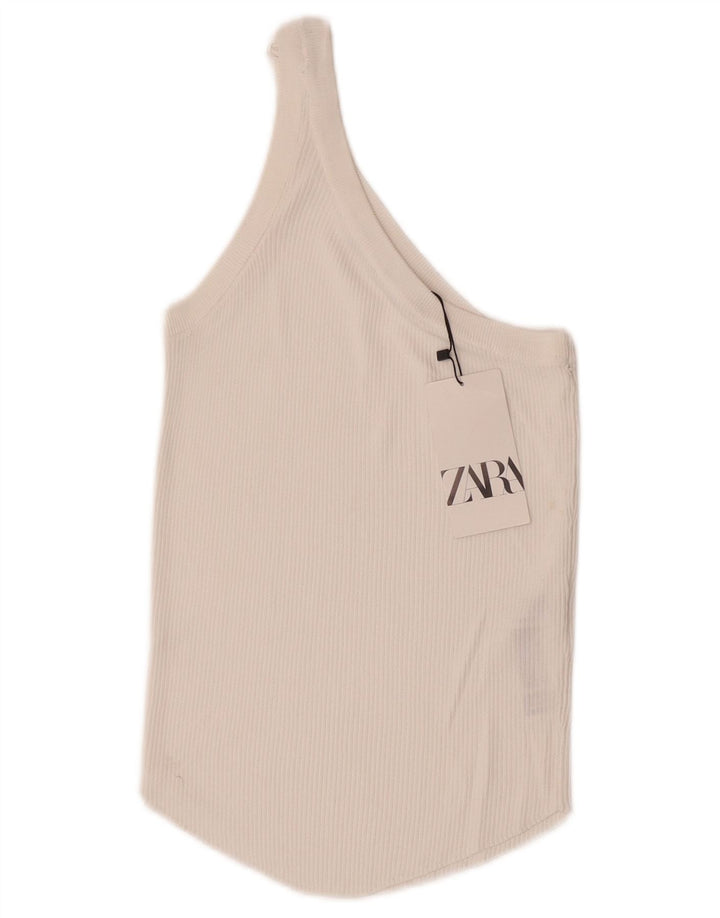 Zara Top De Un Hombro Para Mujer UK 42 Viscosa Blanca Mediana