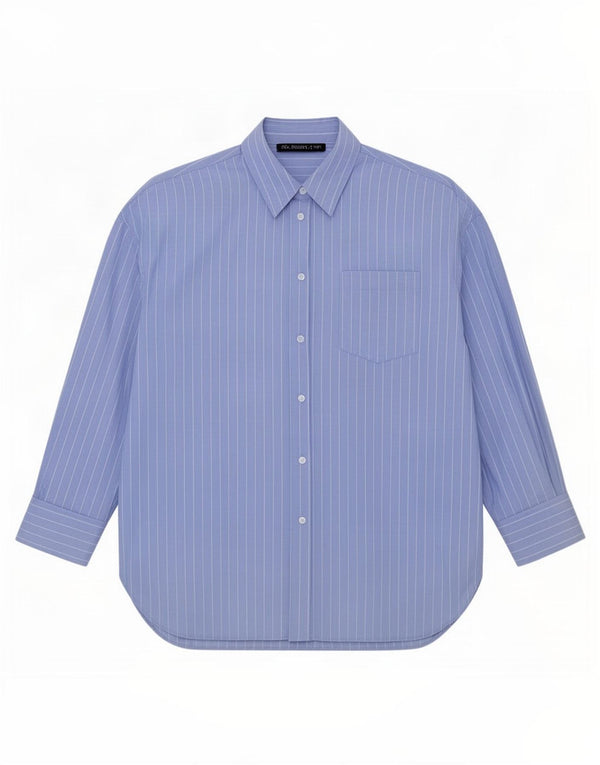Zara Mujer Camisa Extragrande UK 46 Grande Algodón A Rayas Azul
