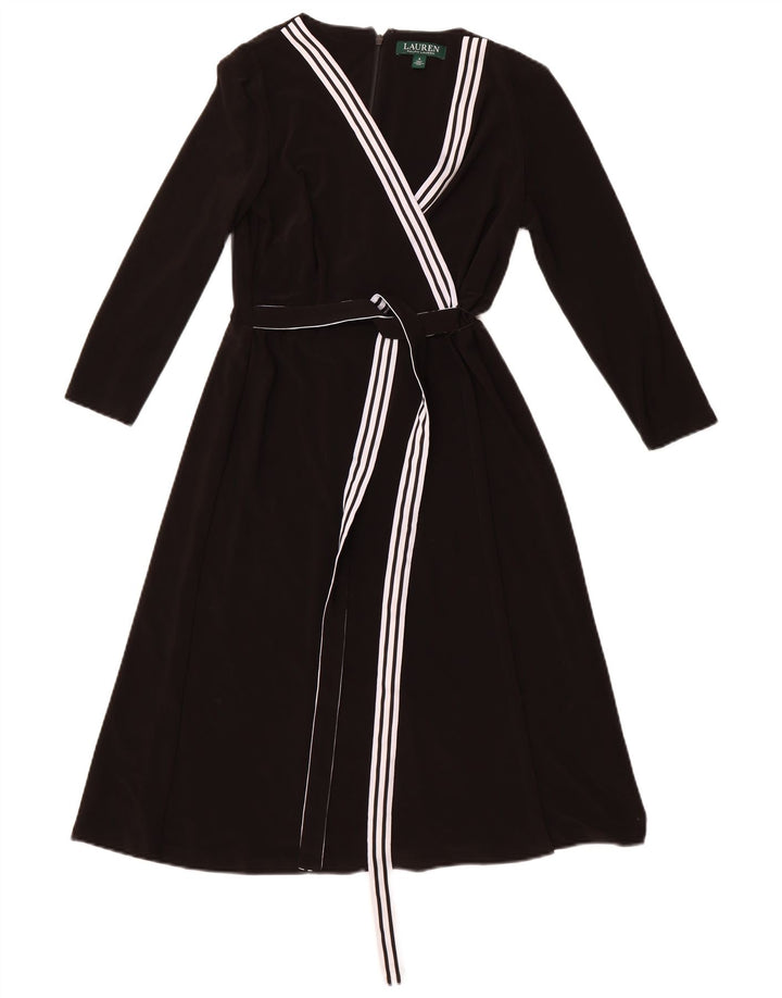 RALPH LAUREN Vestido cruzado de manga 3/4 para mujer US 0 XS Poliéster a rayas negras