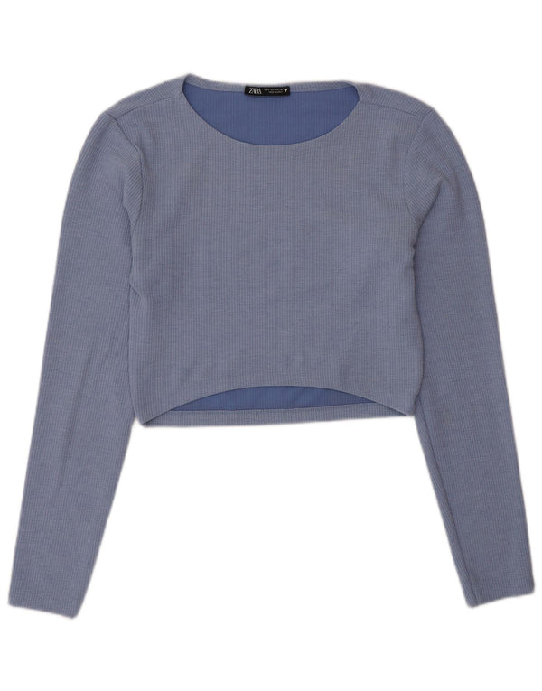 Zara Mujer Crop Top UK 42 Poliéster Azul Medio