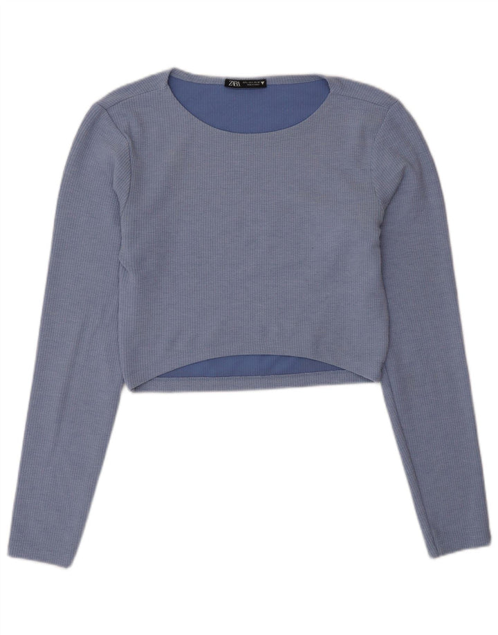 Zara Mujer Crop Top UK 42 Poliéster Azul Medio