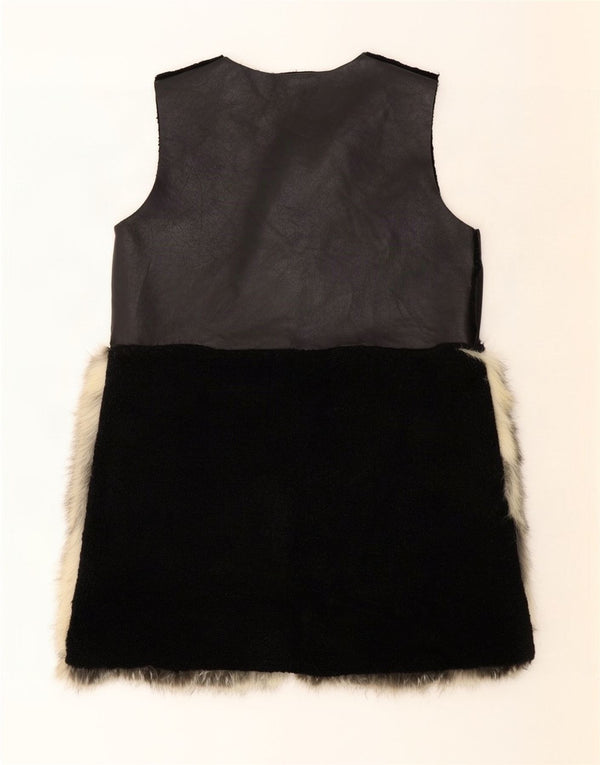 Vintage mujer Sherpa piel sintética Gilet Reino Unido 16 Bloque de color negro grande