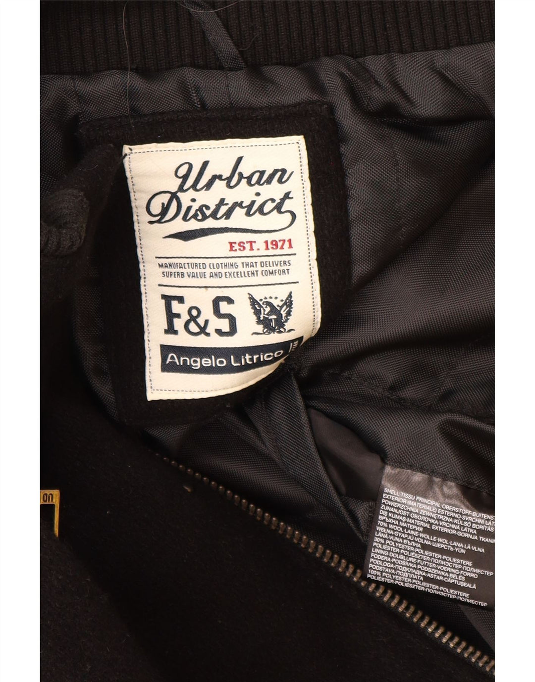 ANGELO LITRICO Chaqueta bomber militar para hombre UK 42 XL Lana negra