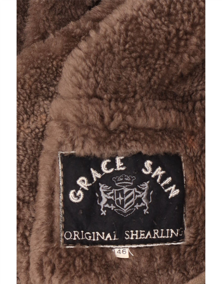 Vintage mujer abrigo de piel de oveja de gran tamaño IT 46 piel de oveja gris grande