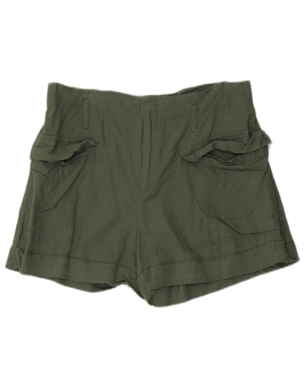 Zara Mujer Shorts Cargo De Cintura Alta XL W32 Lino Verde