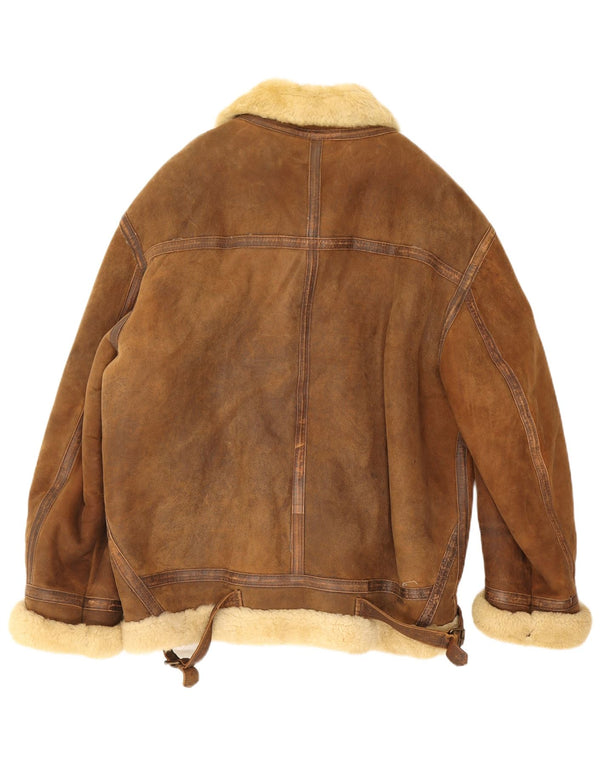 Vintage hombres shearling chaqueta Reino Unido 42 XL marrón shearling