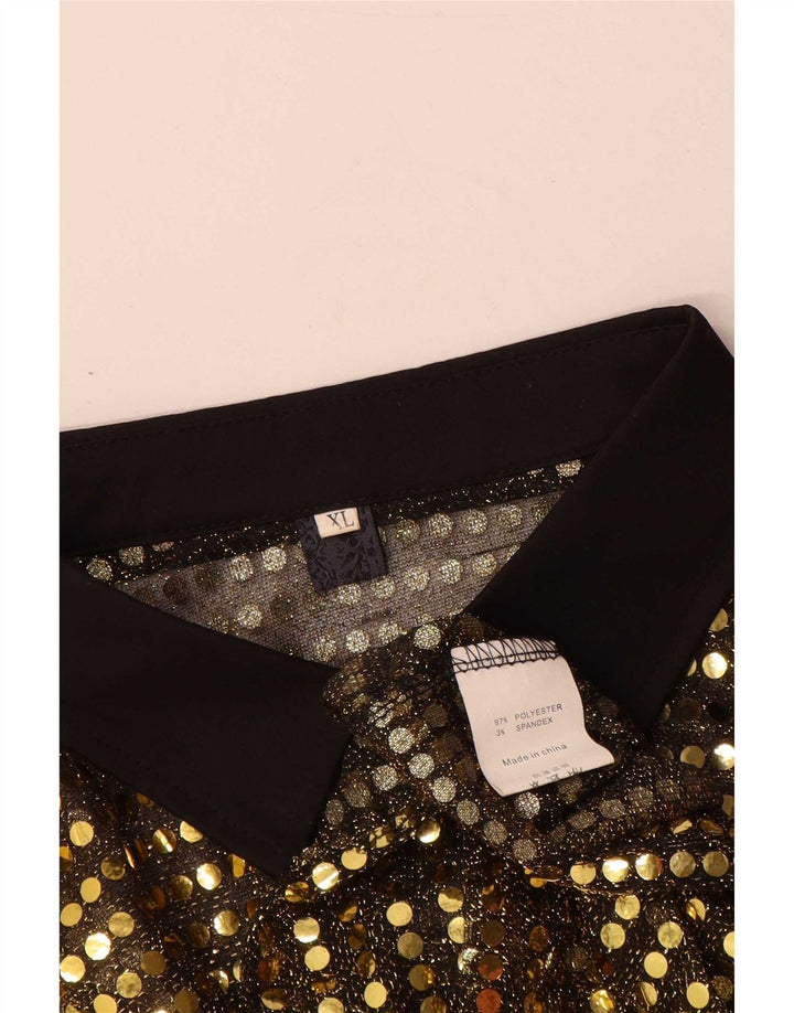 Vintage mujer camisa blusa Reino Unido 18 XL oro poliéster