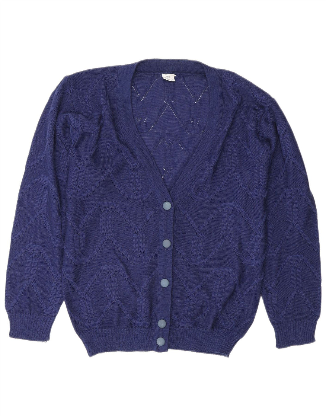 Vintage mujer Cardigan suéter UE 38/40 azul medio Chevron poliacrílico
