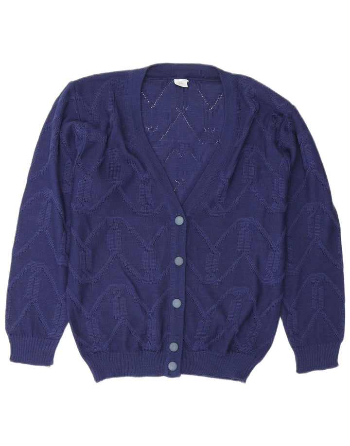 Vintage mujer Cardigan suéter UE 38/40 azul medio Chevron poliacrílico