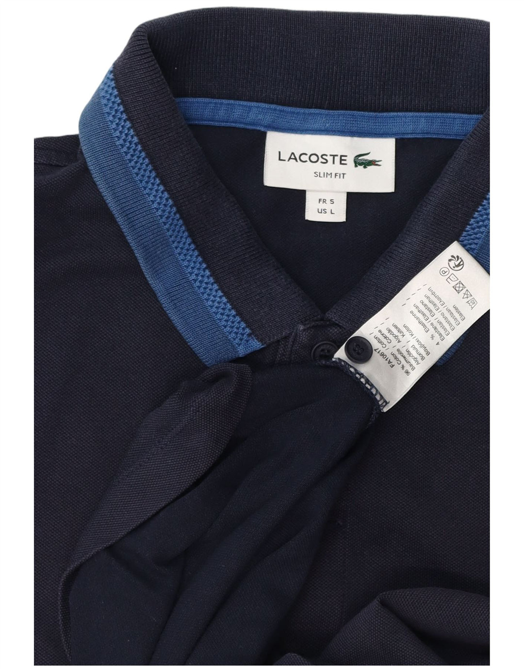 LACOSTE Polo ajustado para hombre talla 5 grande algodón azul marino