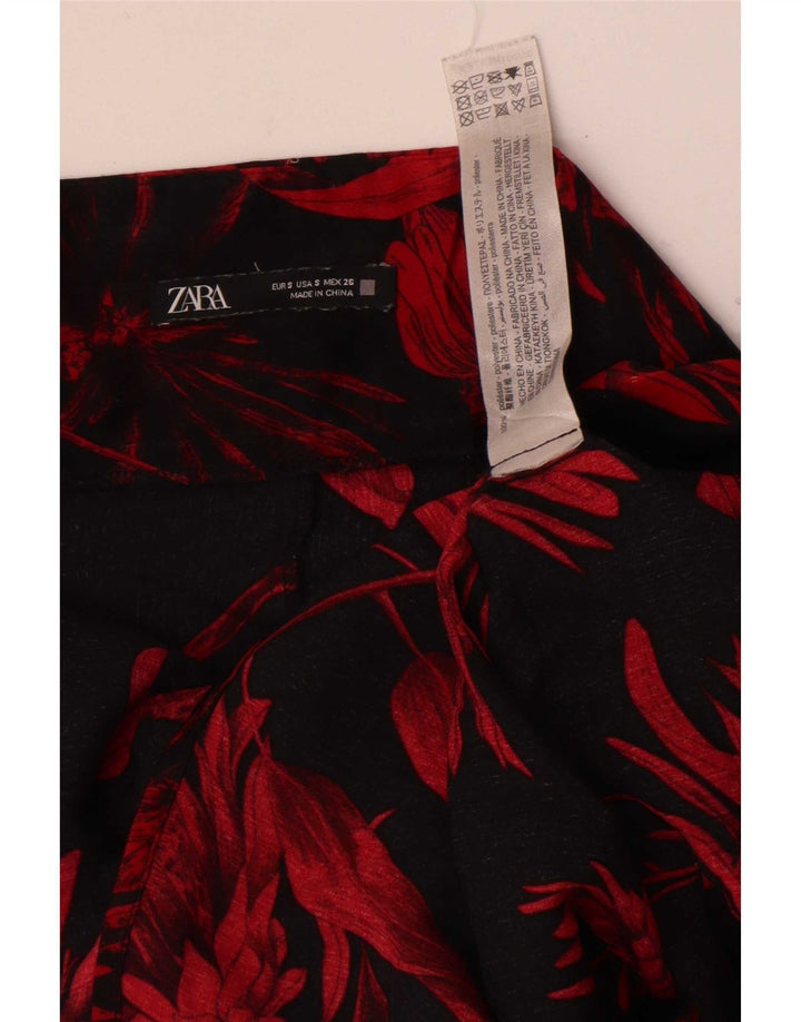Zara Mujer Mini Falda Pequeña W26 Poliéster Floral Negro