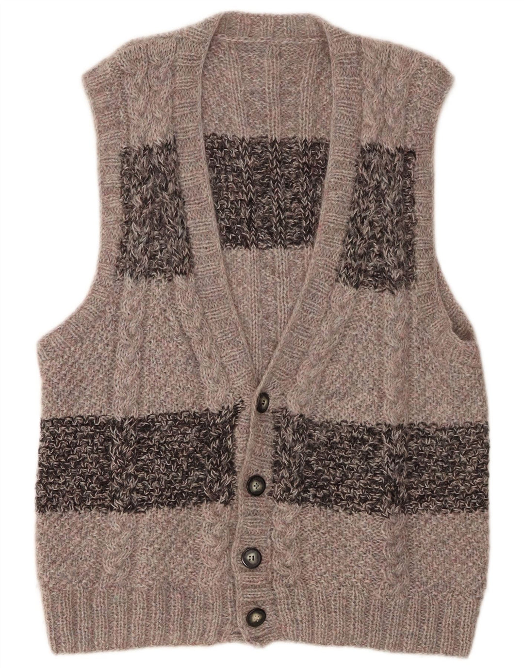 Vintage hombres sin mangas cardigan suéter grande gris colorblock