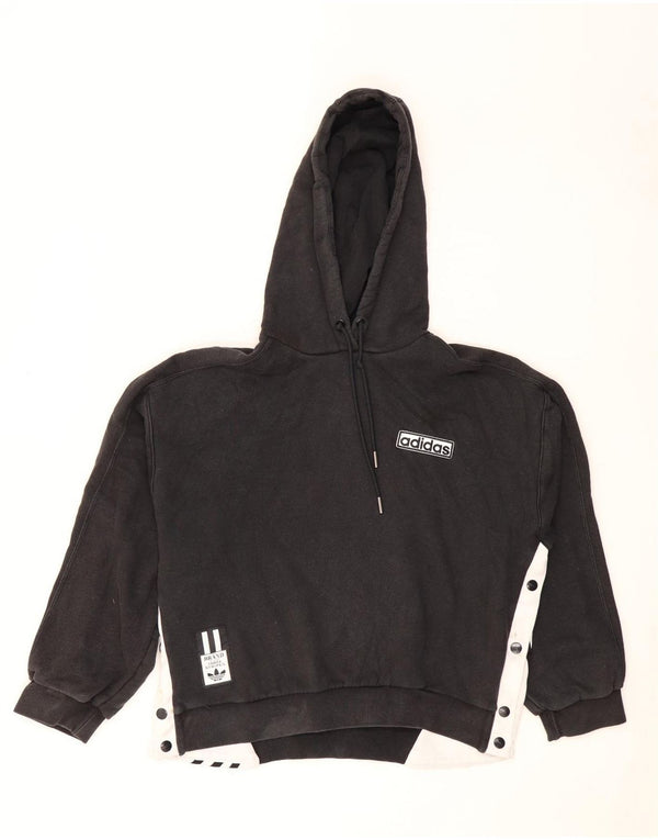 Adidas Womens Three Stripes Hoodie Jumper UK 10 Small Black Colourblock