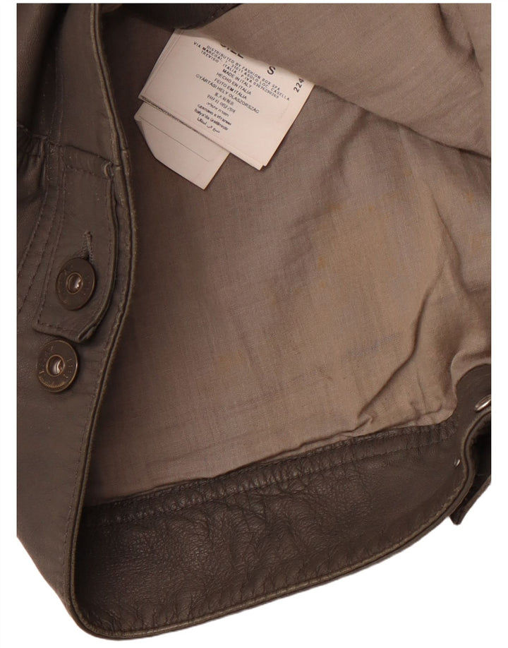 REPLAY Chaqueta de cuero para mujer UK 10 Small Gray Leather