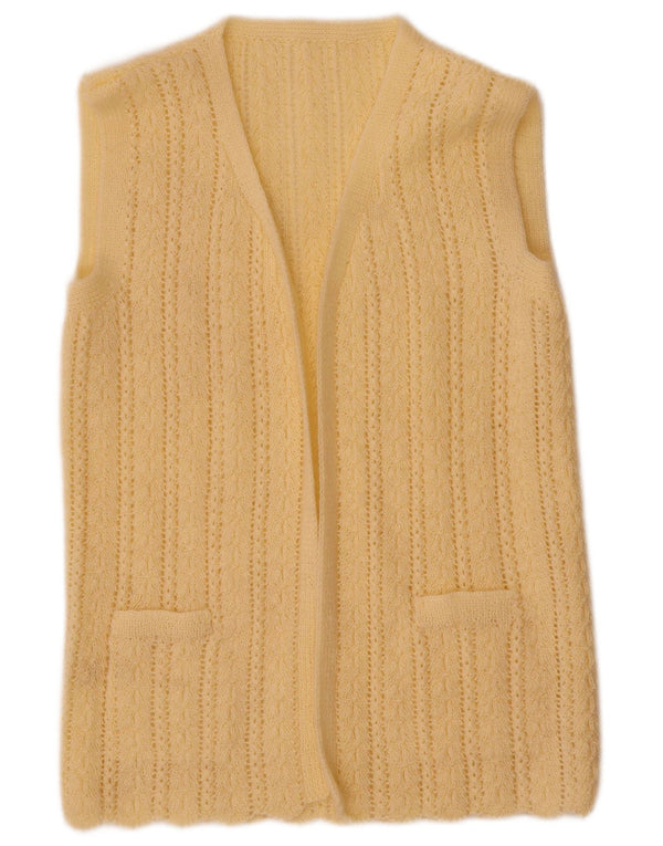 Vintage mujeres sin mangas abierto cardigan suéter Reino Unido 12 amarillo medio
