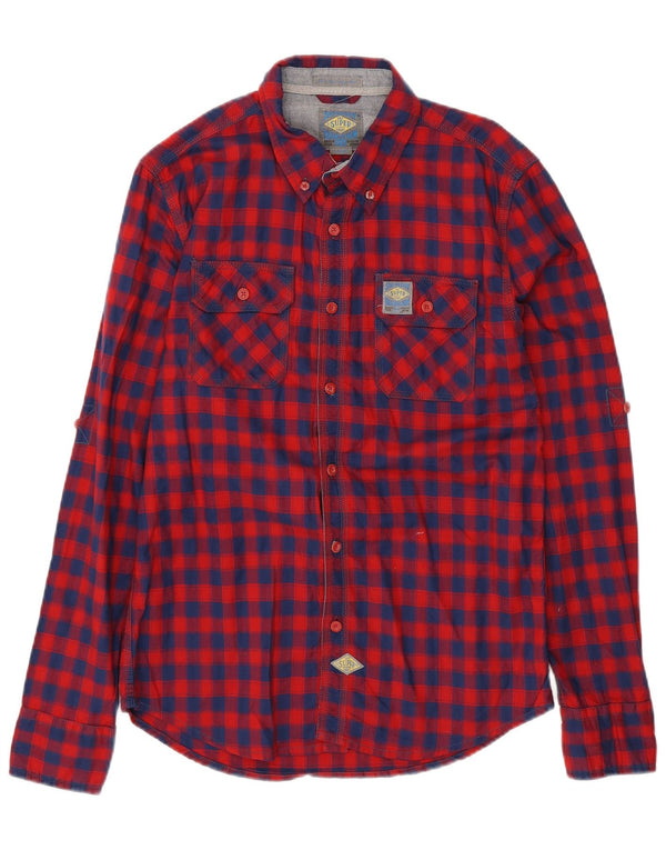 SUPERDRY Camisa de franela de algodón a cuadros rojos grandes para hombre