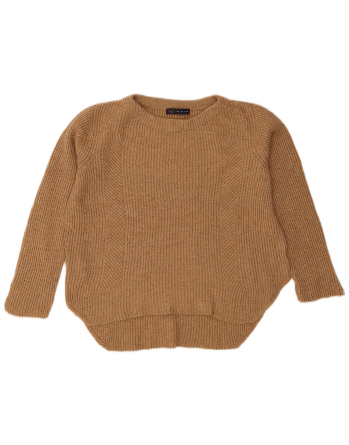 Marks & Spencer Jersey con Cuello Barco para Mujer UK 44 Grande Poliamida Beige