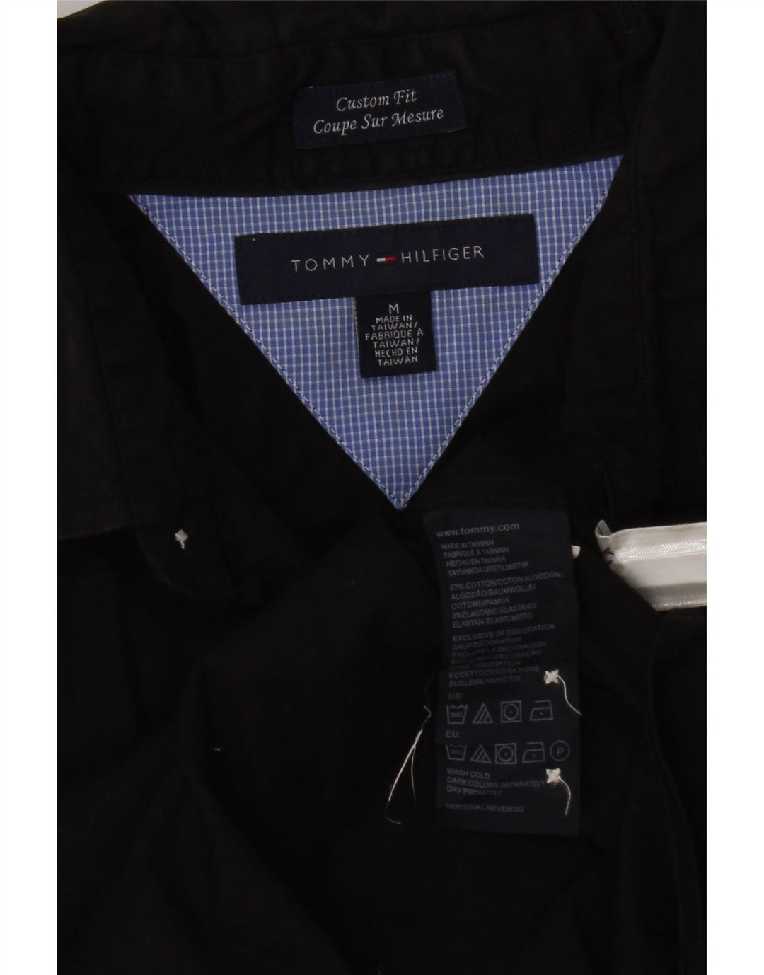 Tommy Hilfiger Camisa Custom Fit para Hombre Algodón Negro Mediano