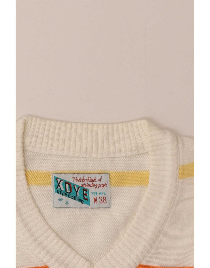 XDYE Suéter tipo jersey con cuello en V para hombre Rayas blancas medianas