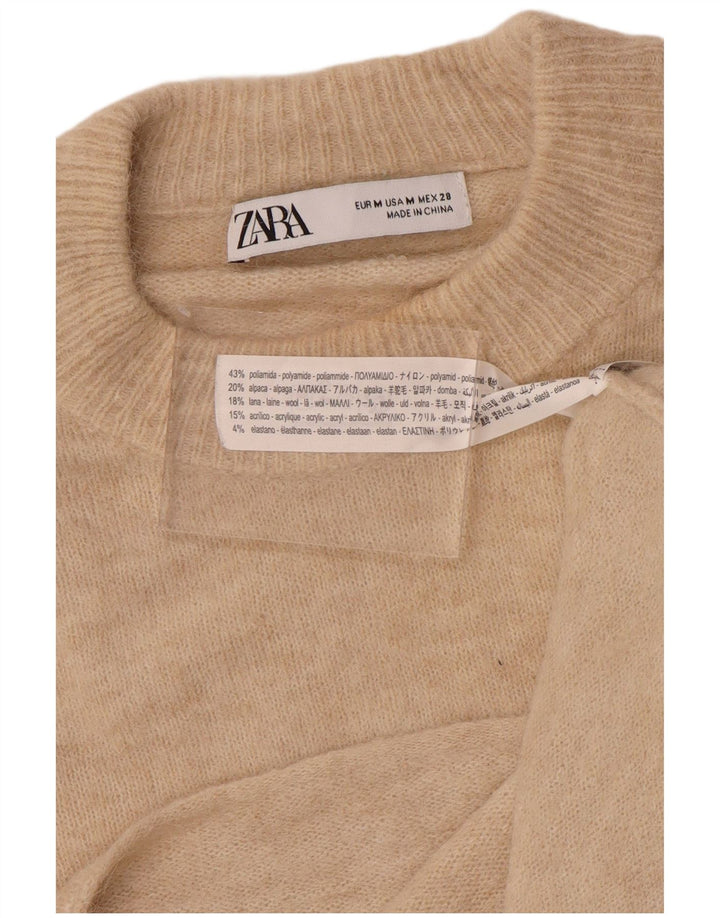 ZARA Suéter tipo jersey con cuello redondo y corte extragrande para mujer, talla 44, color beige medio