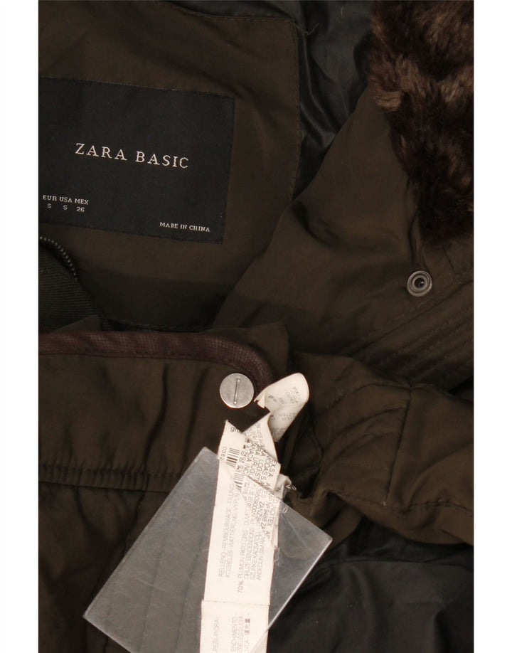 Zara Mujer Abrigo Acolchado Reino Unido 10 Pequeño Caqui Acrílico