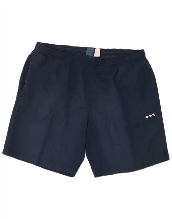 Reebok - Pantalones cortos deportivos para hombre, talla grande, poliéster, color azul marino