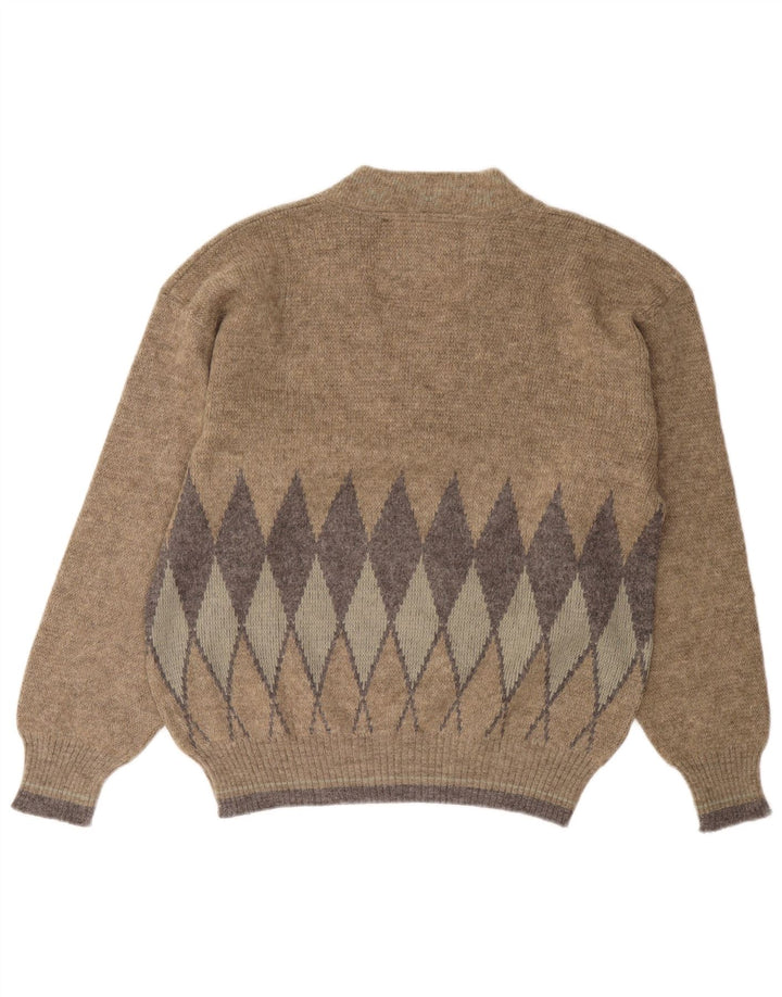Vintage hombres V-cuello jumper suéter grande beige Argyle/Diamond