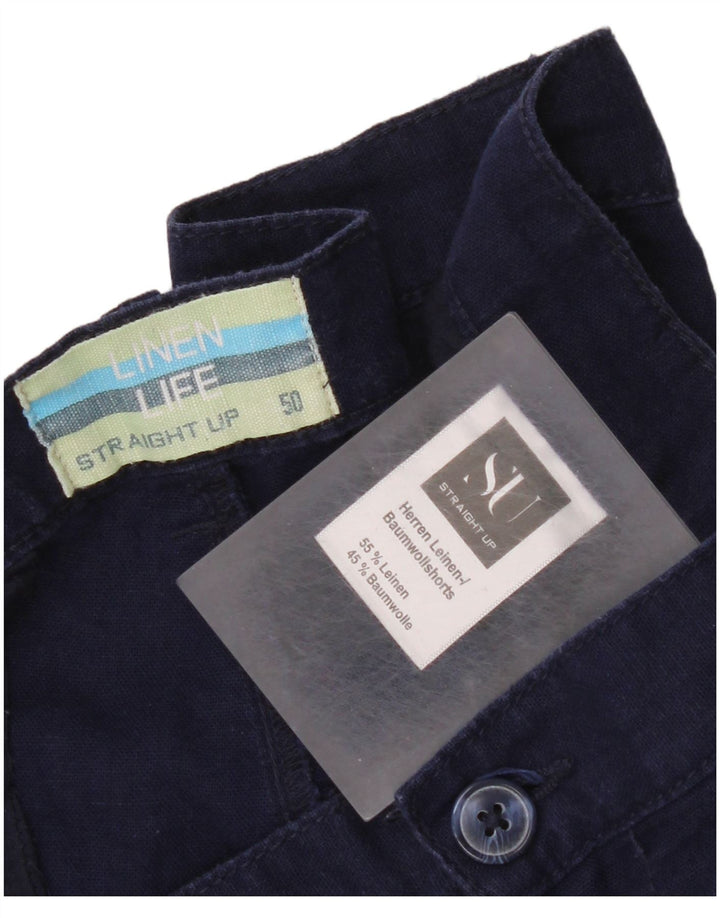 Vintage Hombres Chino Shorts IT 50 Grande W36 Lino Azul Marino