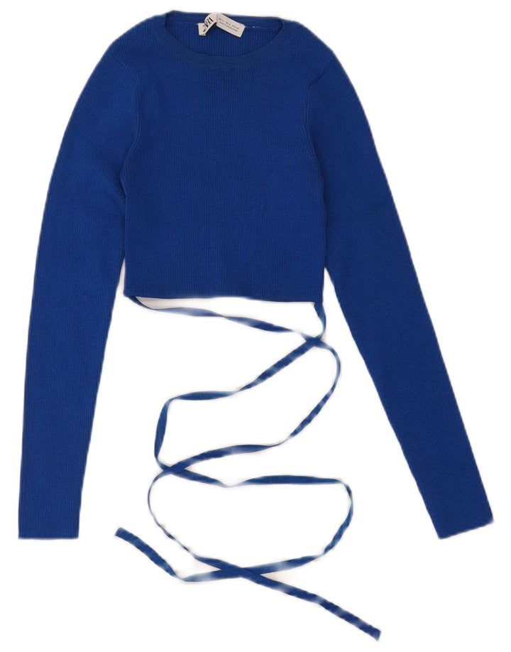 ZARA Jersey Corto con Cuello Barco para Mujer UK 8 Small Viscosa Azul