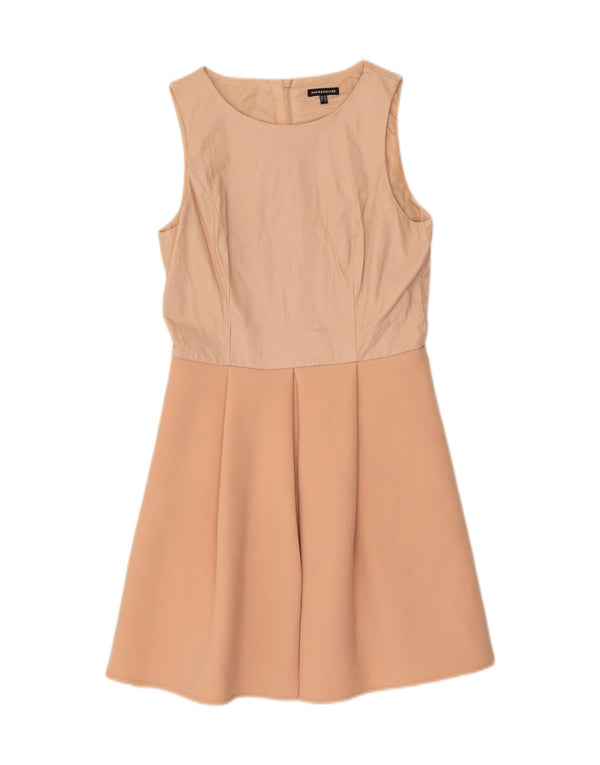 WAREHOUSE Womens Sleeveless Leather A-Line Dress UK 10 Small Beige Leather
