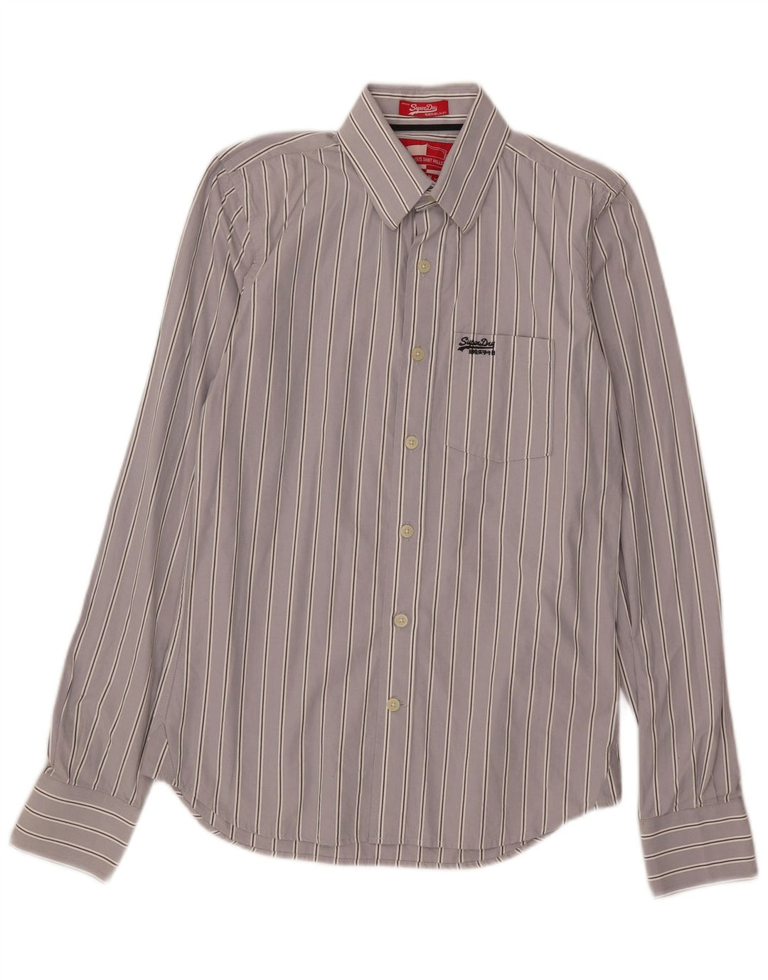 Camisa Superdry Hombre De Algodón A Rayas Gris Medio