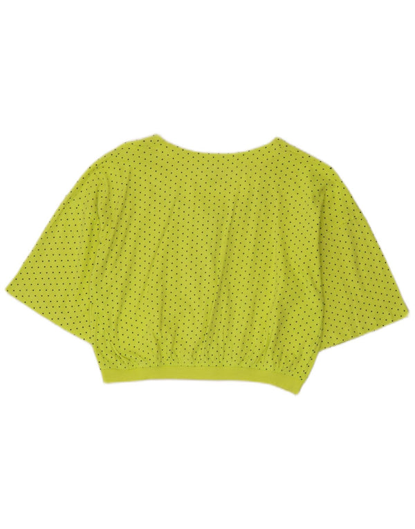 Vintage mujer crop manga corta camisa blusa Reino Unido 14 grande amarillo manchado