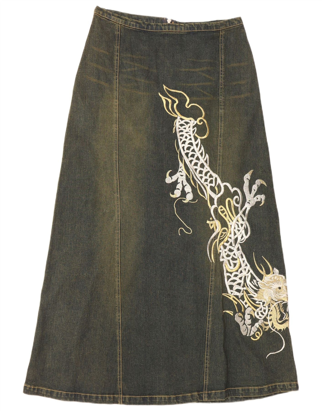 VINTAGE Falda de mezclilla gráfica para mujer Reino Unido 12 Medio W30 Algodón azul